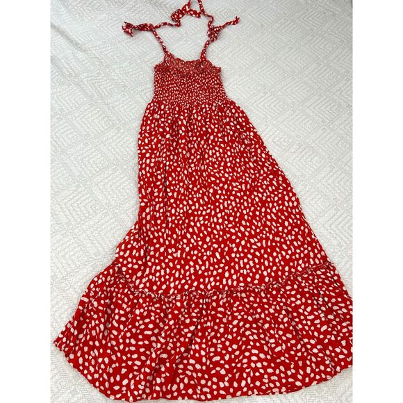 Cheetah Print Strappy Summer Maxi Sundress Women's Size Large Orange Red White - Picture 3 of 5